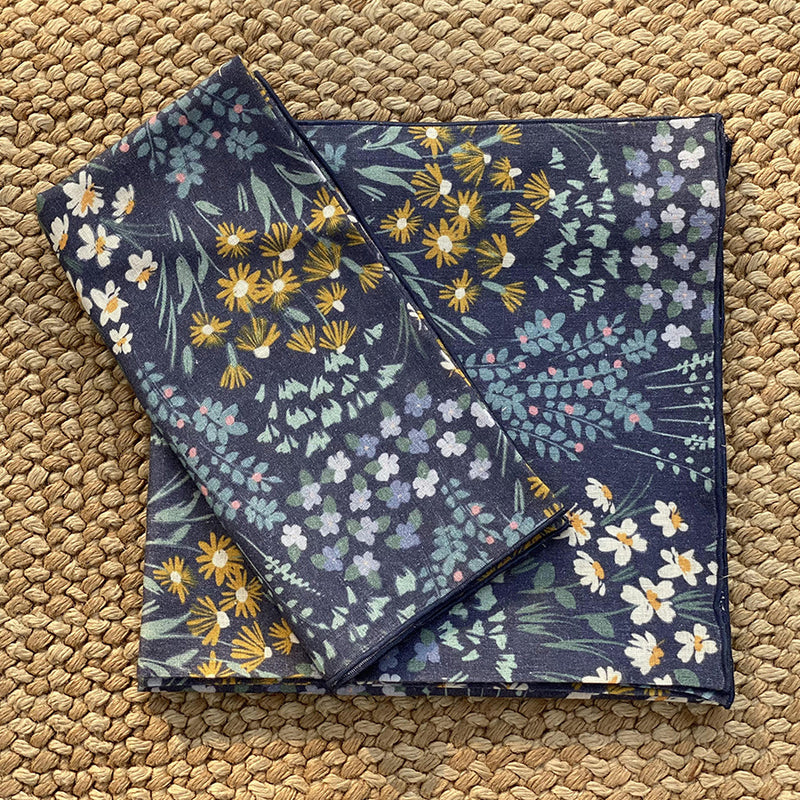 Dandelion - Dining -Dinner Napkins- Navy Floral- Meadows - Cotton -Woven Printed