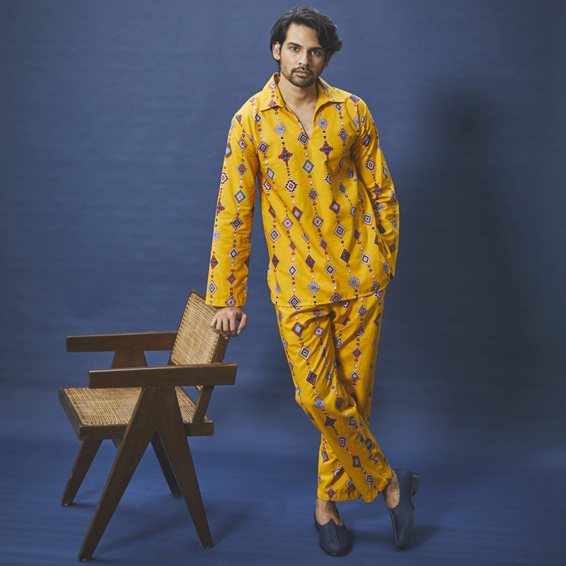 Dandelion - Yellow - Printed Cotton - Tassels - Kurta Pajama Set