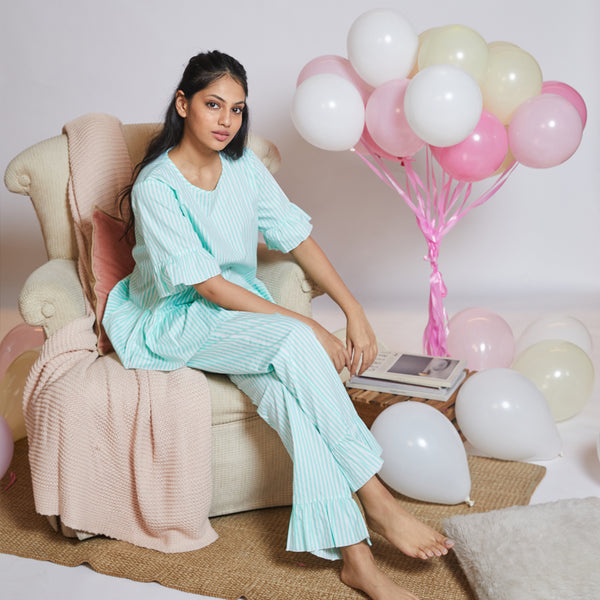Peppermint Cotton Ruffled Peplum Pyjama Set