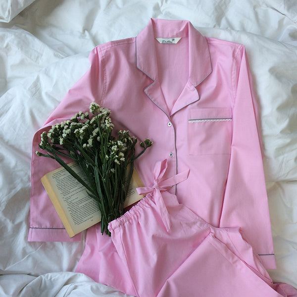 Blush Pink Cotton Notched Pyjama Set