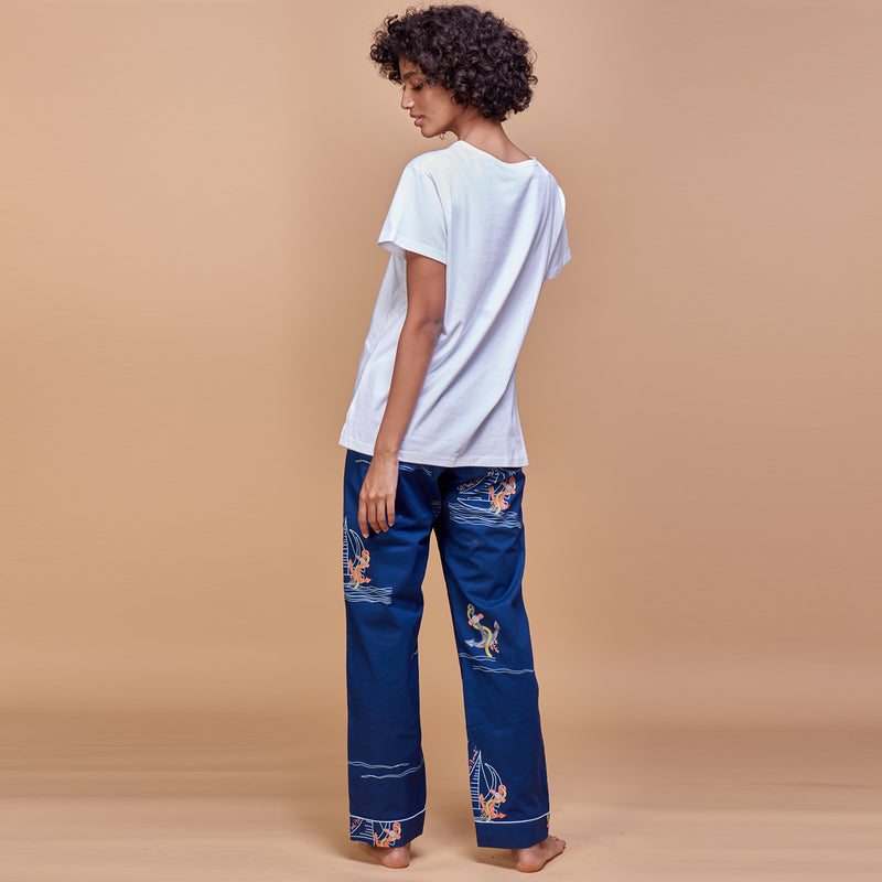 Set Sail Embroidered T-shirt & Cotton Pyjama