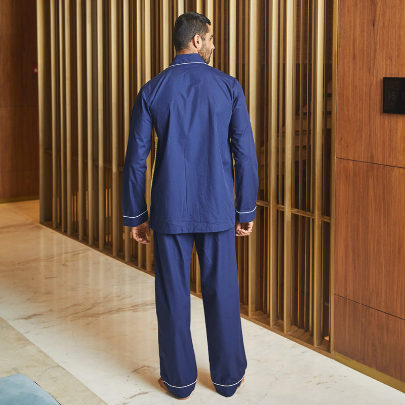 Licorice Cotton Notched Pyjama Set For Men's