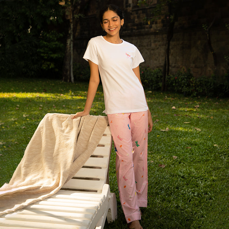 Daydream Embroidered  T-shirt & Cotton Pyjama