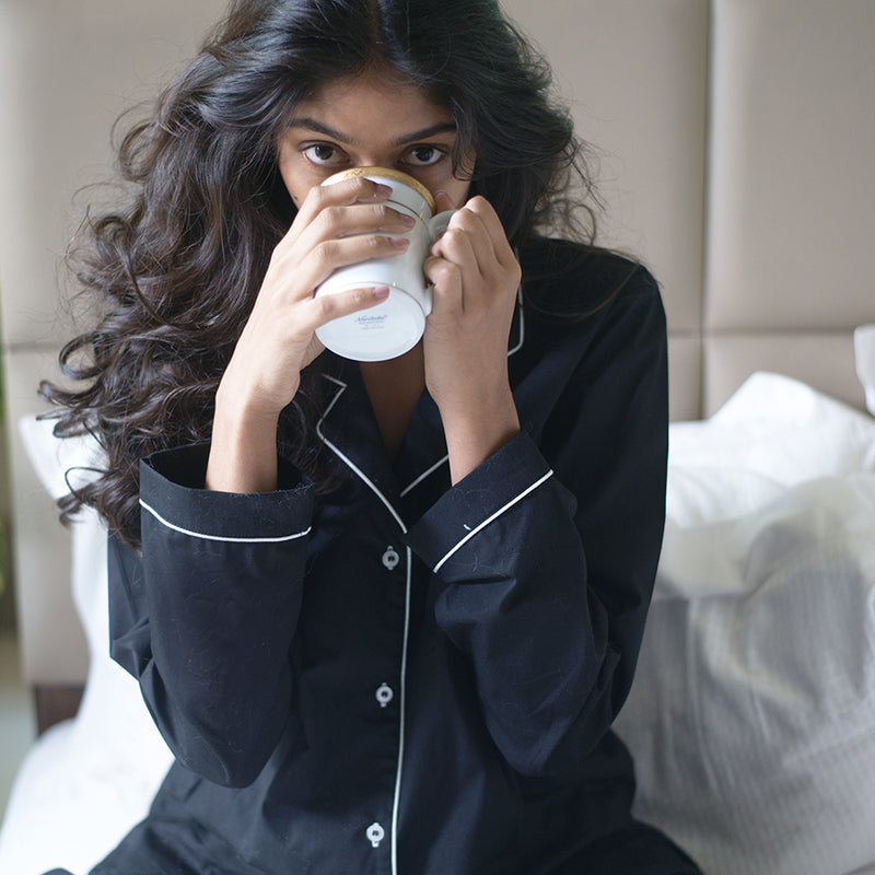 Dandelion-Black-Cotton-Solid Black-T-shirt & Pajama Set