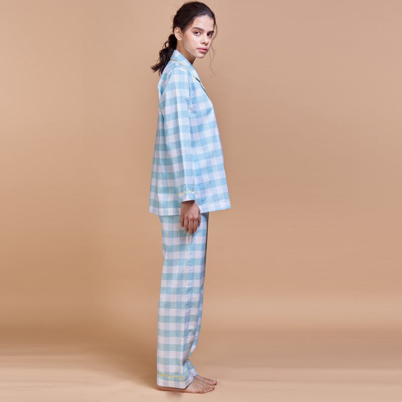 Checkerboard Cotton Notched Pyjama Set