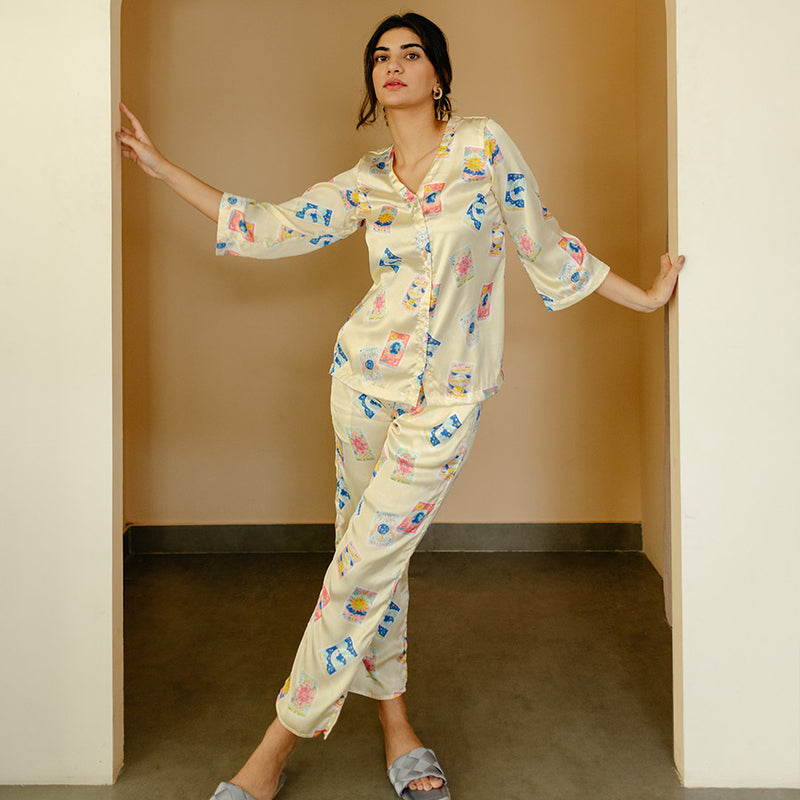 Hand Of Fate Satin Relaxed Lounge Pyjama Set