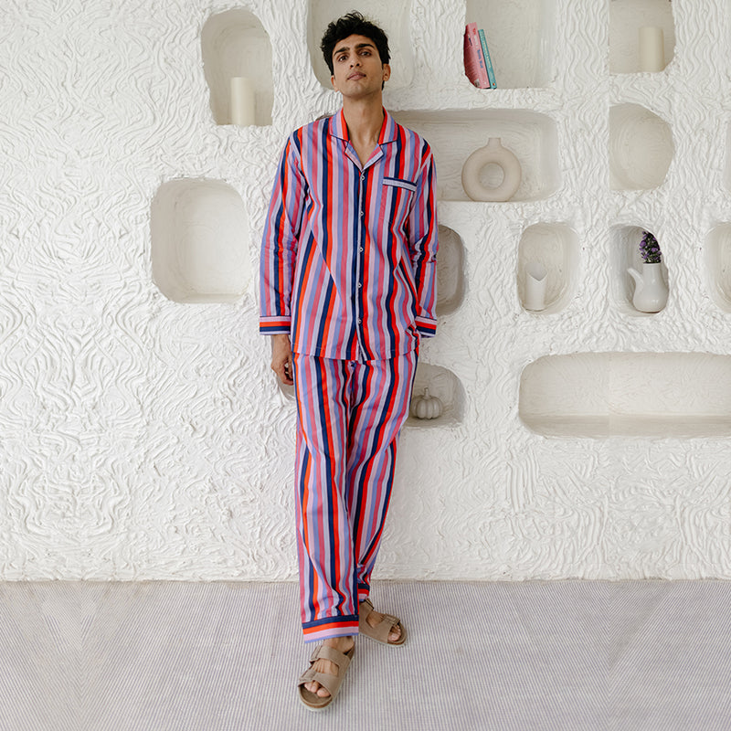Berry Blush Cotton Notched Pyjama Set