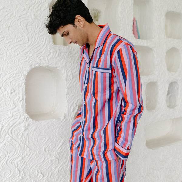 Berry Blush Cotton Notched Pyjama Set