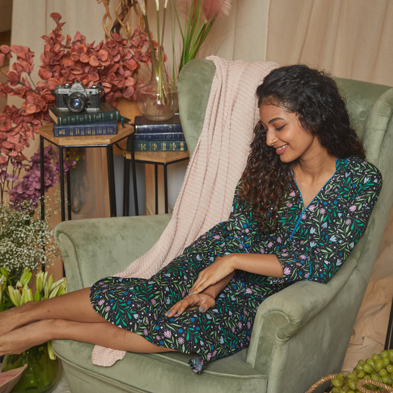 Efflorescent Cotton Dip-Neck Sleep Dress