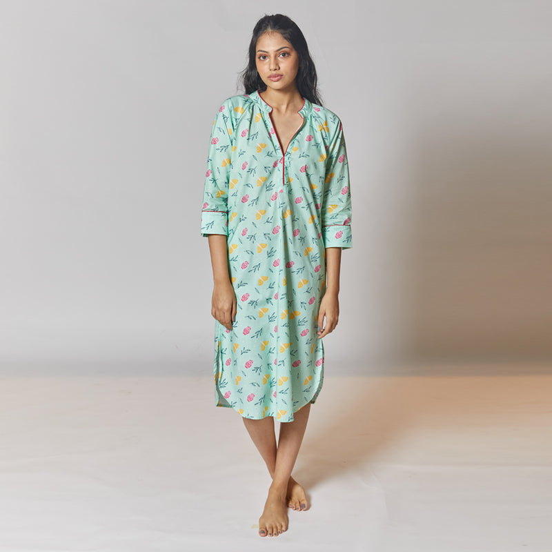 Scatter Cotton Dip-Neck Sleep Dress