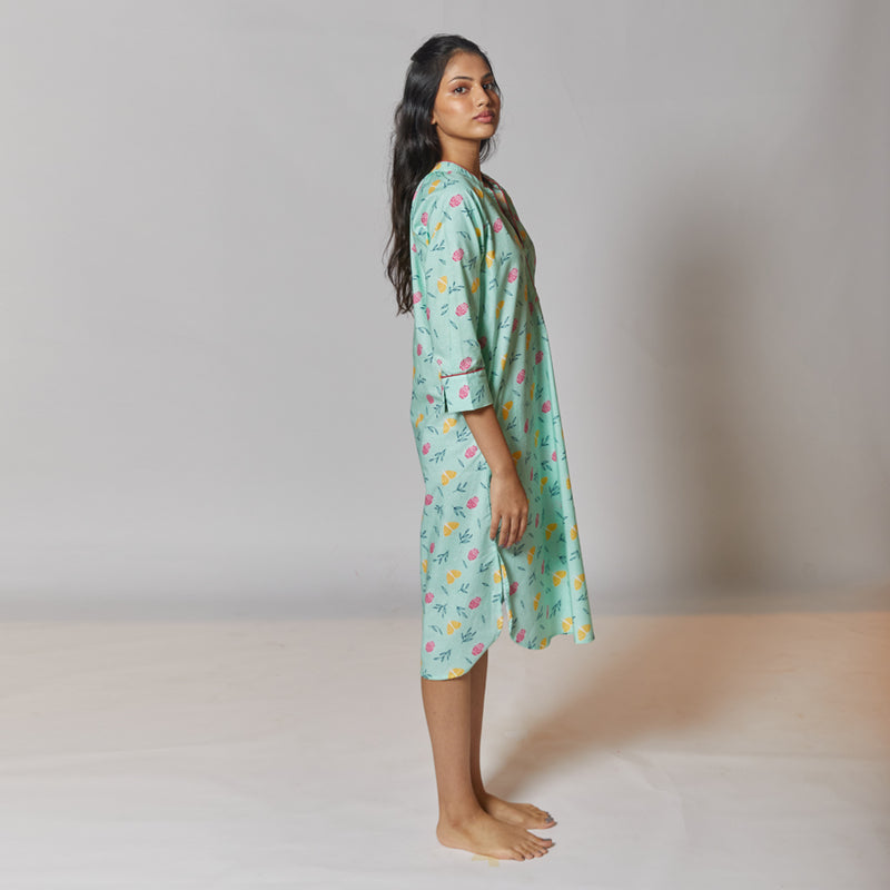 Scatter Cotton Dip-Neck Sleep Dress