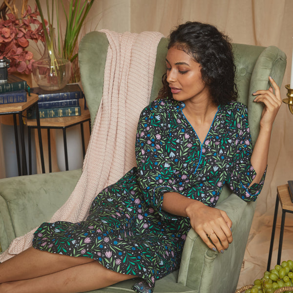 Efflorescent Cotton Dip-Neck Sleep Dress
