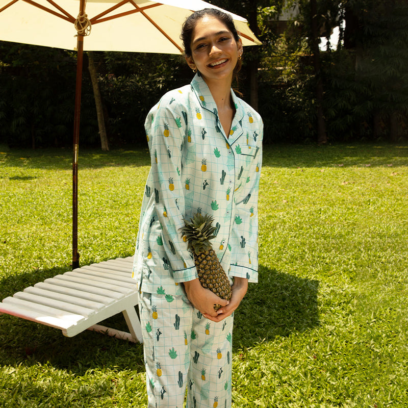 Tropical Treat Cotton Notched Collar Pyjama Set