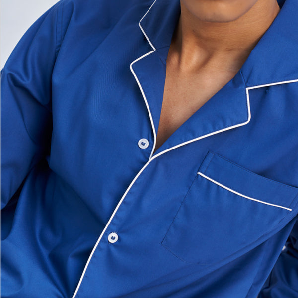 Midnight Blue Cotton Notched Pyjama Set For Men's