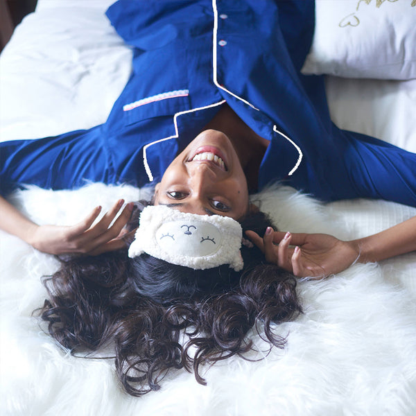 Midnight Blue Cotton Notched Pyjama Set For Women's