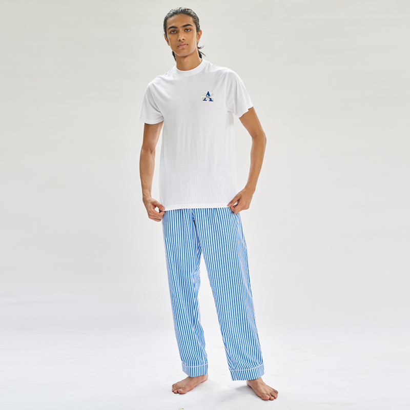 Floaty Sky Embroidered T-shirt & Cotton Pyjama For Men's