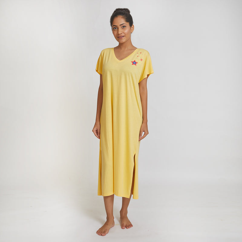 Dandelion - Cotton Knit - Yellow - Full Length - Nighty Sleep dress