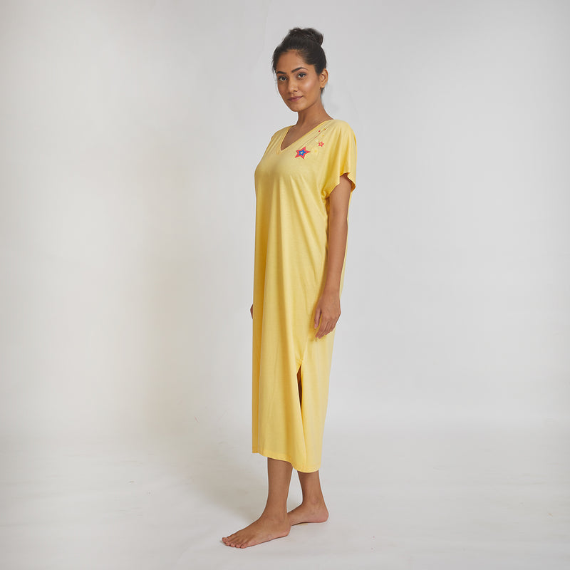 Dandelion - Cotton Knit - Yellow - Full Length - Nighty Sleep dress