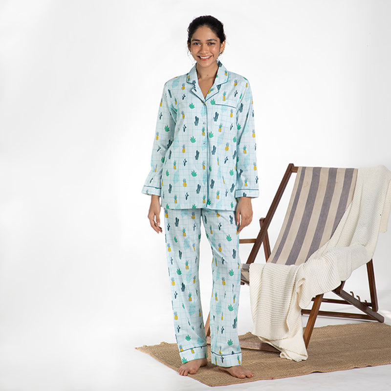 Tropical Treat Cotton Notched Collar Pyjama Set