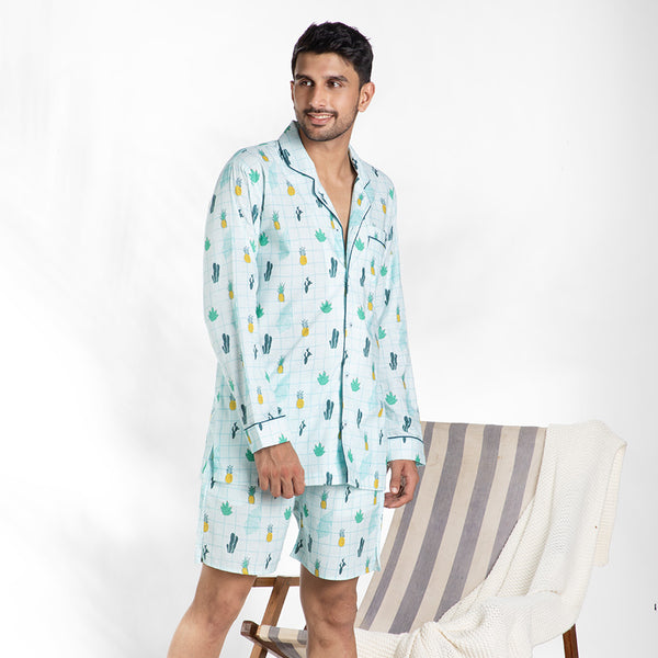 Tropical Treat Cotton Notched Shorts Set