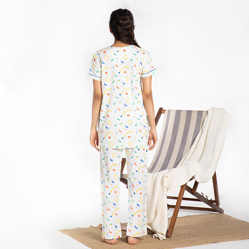 Splotch Cotton Dip-Neck Pyjama Set