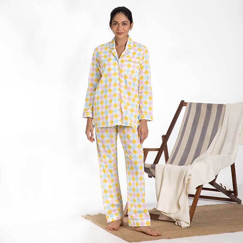 Breezeblock Cotton Notched Collar Pyjama Set