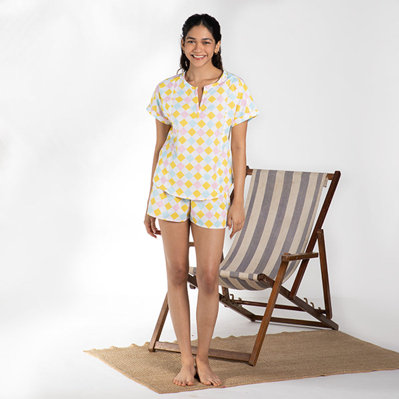 Breezeblock Cotton Slit Neck Top and Shorts