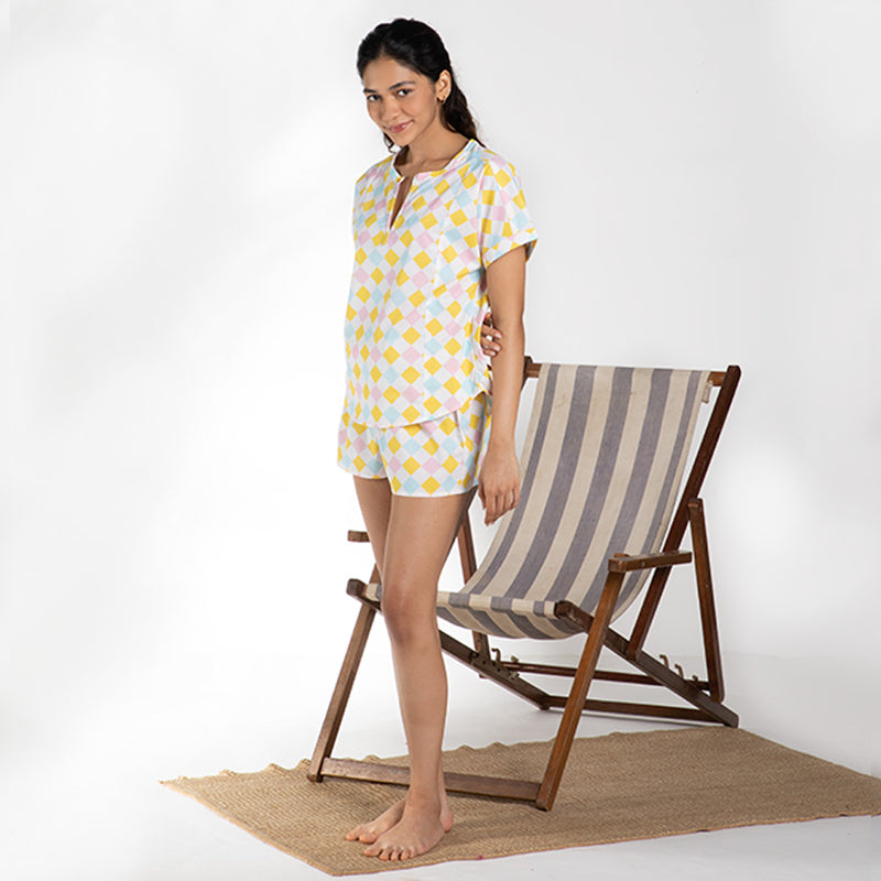 Breezeblock Cotton Slit Neck Top and Shorts