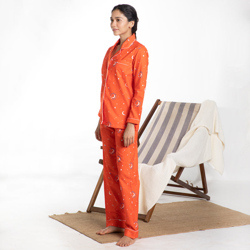 Cosmic Cotton Notched Collar Pyjama Set