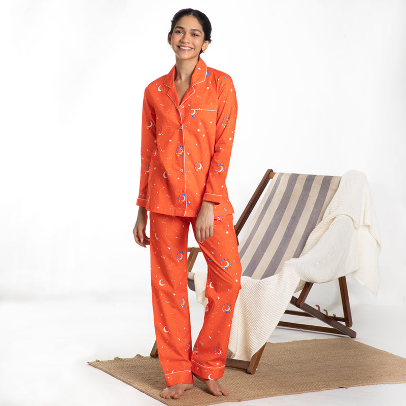 Cosmic Cotton Notched Collar Pyjama Set
