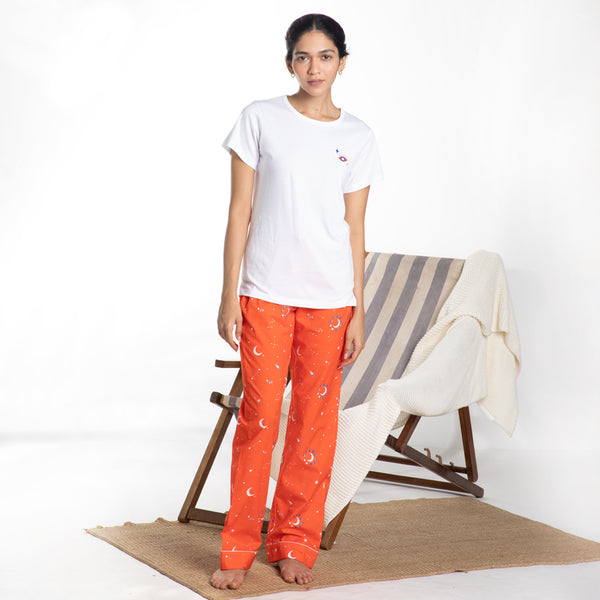 Cosmic Embroidered T-shirt & Cotton Pyjama - Women