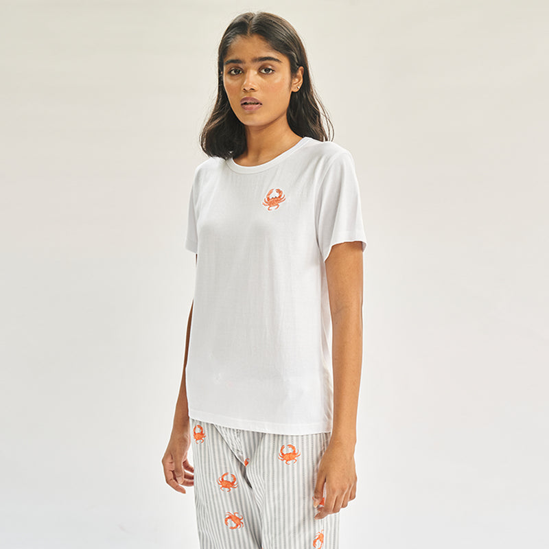 Between the Lines Embroidered T-shirt & Cotton Pyjama For Women's