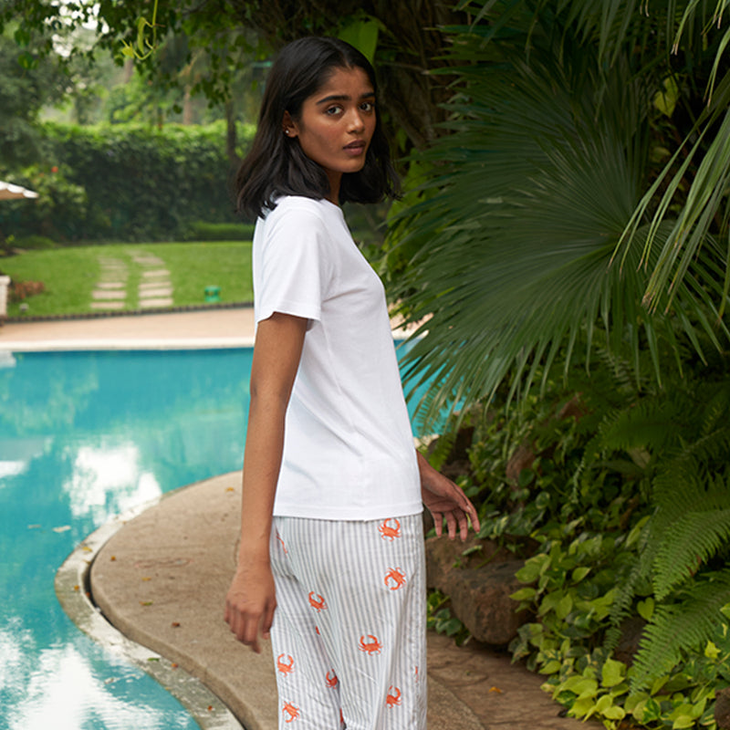 Between the Lines Embroidered T-shirt & Cotton Pyjama For Women's