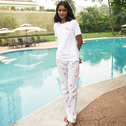 Between the Lines Embroidered T-shirt & Cotton Pyjama For Women's