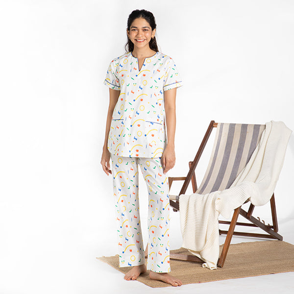 Splotch Cotton Dip-Neck Pyjama Set