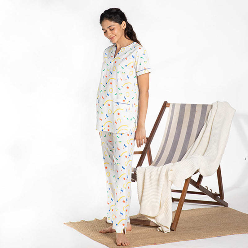 Splotch Cotton Dip-Neck Pyjama Set
