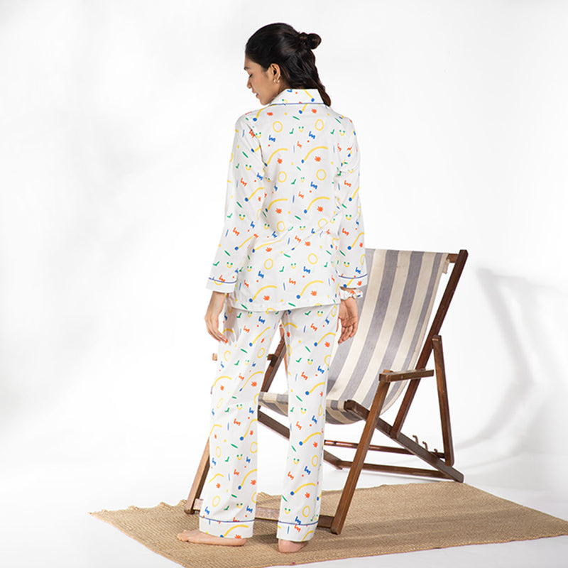 Splotch Cotton Notched Collar Pyjama Set