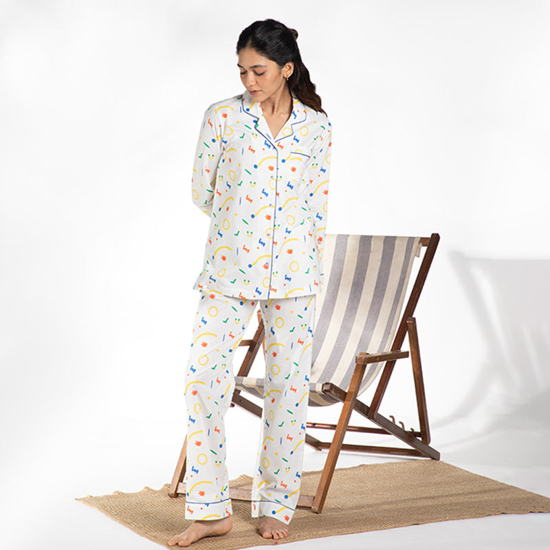 Splotch Cotton Notched Collar Pyjama Set