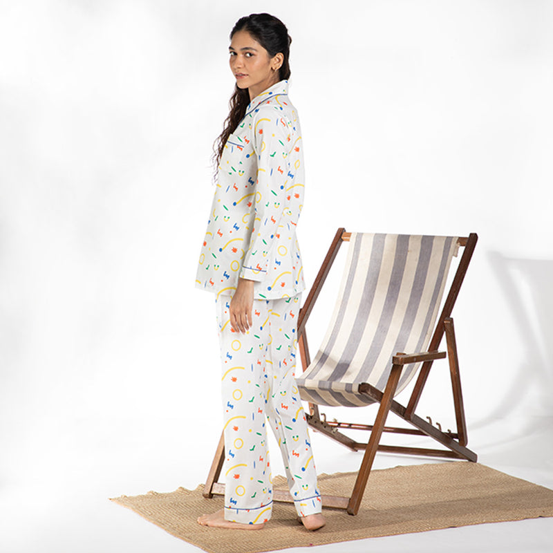 Splotch Cotton Notched Collar Pyjama Set