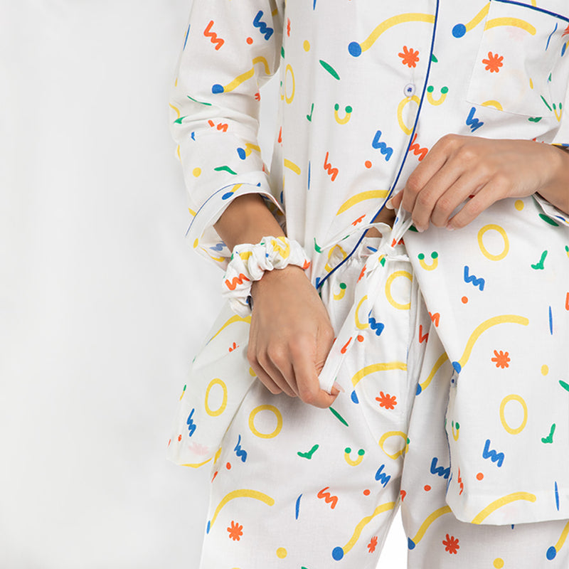 Splotch Cotton Notched Collar Pyjama Set