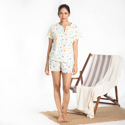 Splotch Cotton Slit Neck Top and Shorts