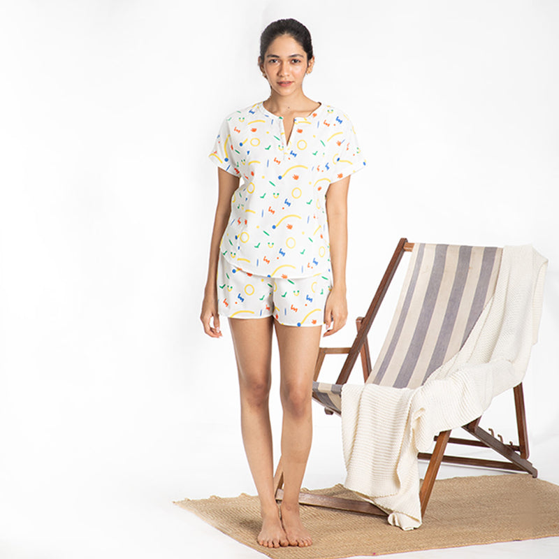 Splotch Cotton Slit Neck Top and Shorts