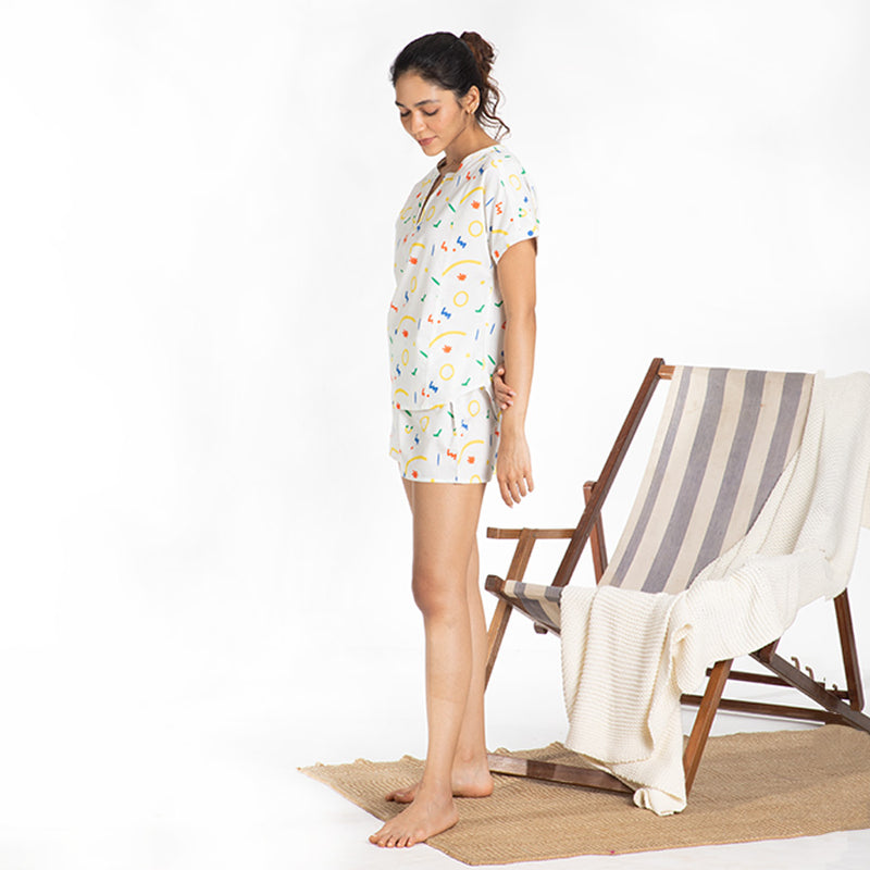 Splotch Cotton Slit Neck Top and Shorts