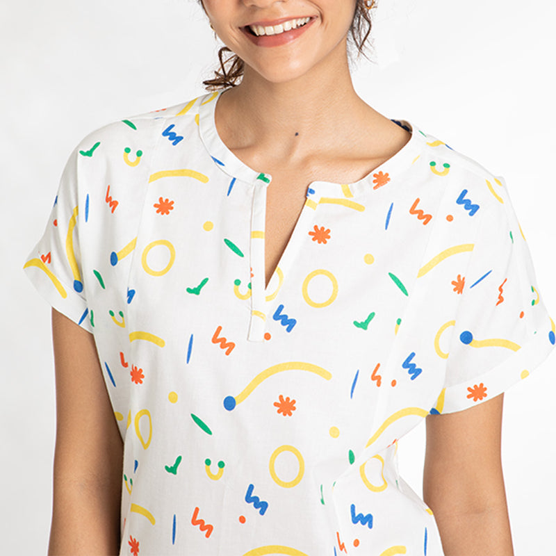 Splotch Cotton Slit Neck Top and Shorts