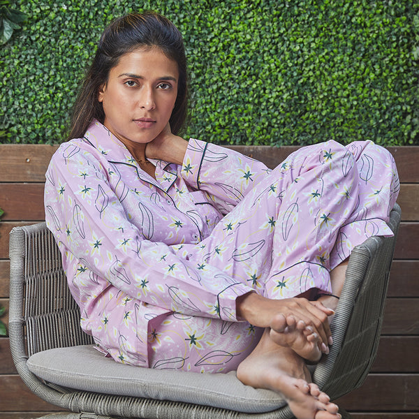 Dandelion - Baby Pink - Floral Printed Cotton - Bloom Flowers - Pajama Set