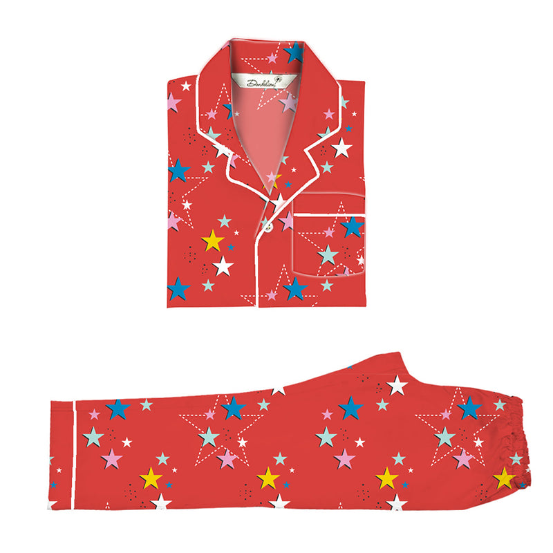 Starburst Cotton Notched Pyjama Set For Kid's
