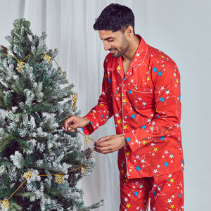 Starburst Cotton Notched Pyjama Set For Men's