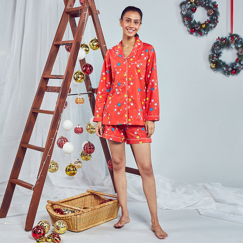 Starburst Cotton Notched Shorts Set