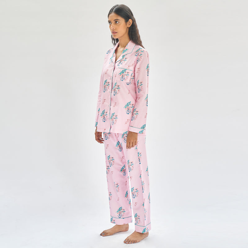 Meadowsweet Cotton Notched Collar Pyjama Set