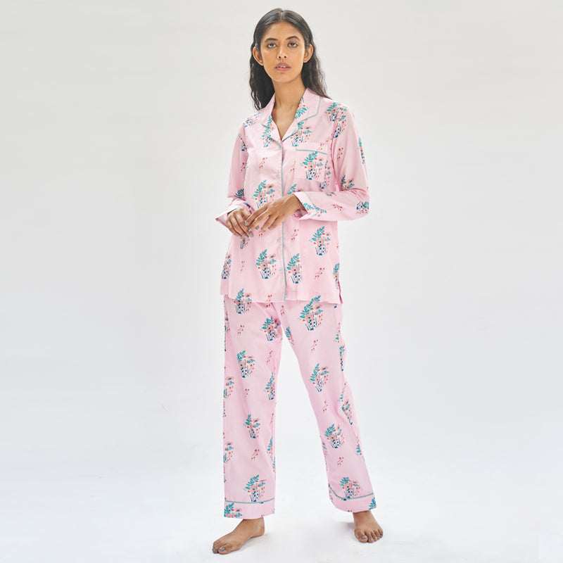 Meadowsweet Cotton Notched Collar Pyjama Set